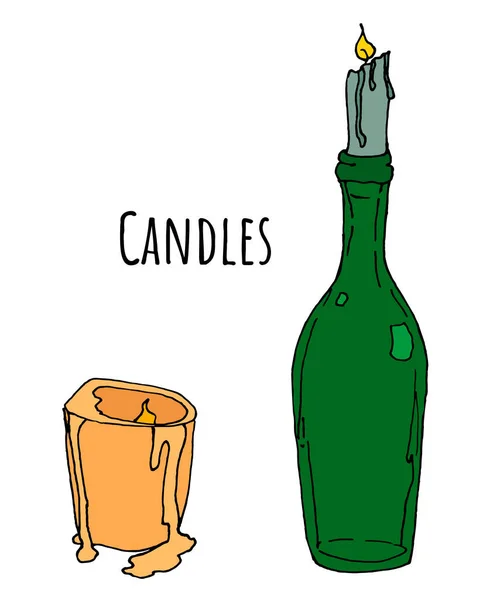 Duas velas coloridas vetor doodles —  Vetores de Stock