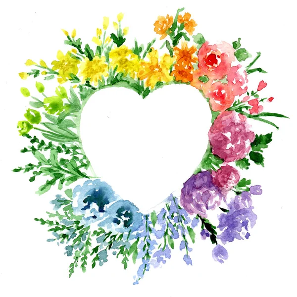 Heart shaped frame of colorful flowers — Stock Photo, Image