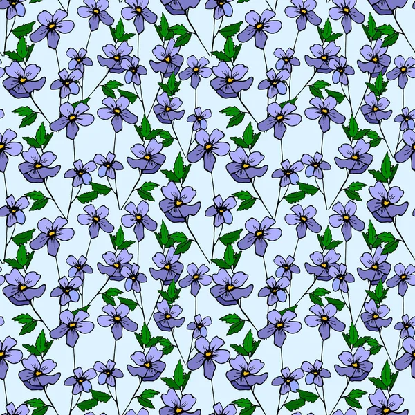 Flores silvestres en patrón azul — Vector de stock