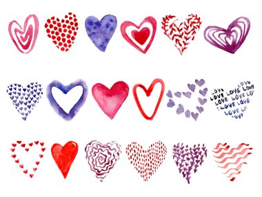 Hand drawn cute hearts set