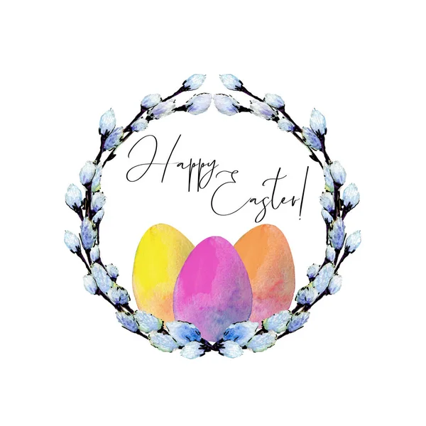 Corona de Pascua con tres huevos —  Fotos de Stock