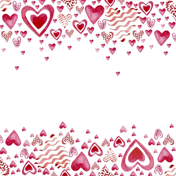 Moldura horizontal com corações desenhados — Fotografia de Stock