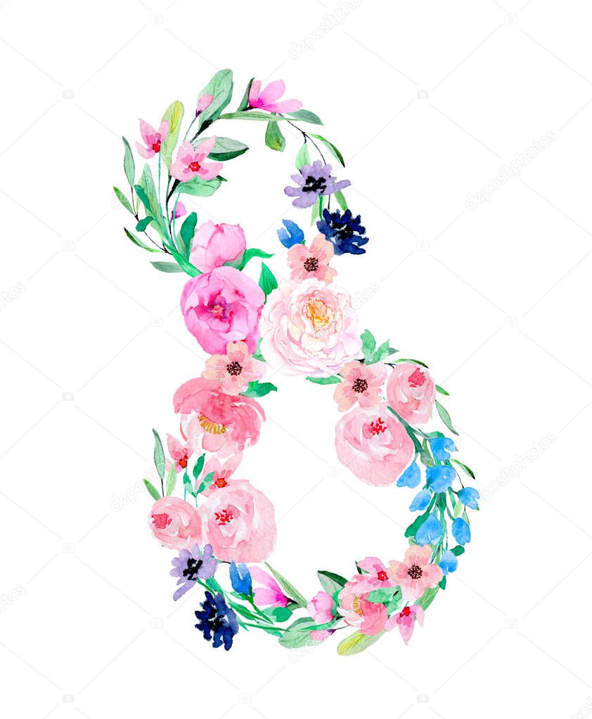 Number eight made of flowers