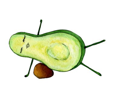 Avokado germe egzersizi yapıyor suluboya klipsi sanatı