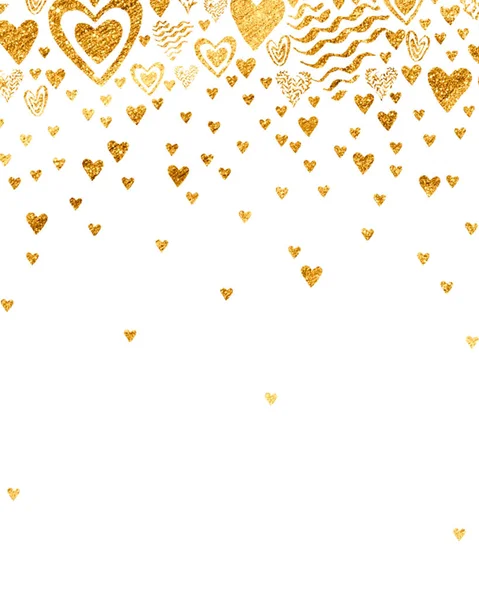 Golden Hearts Different Shape Size Falling Top White Background Design — Stock Photo, Image