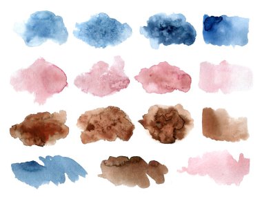 Logolar, selamlar, kartlar, kağıtlar, tasarım ve benzerleri için beyaz zemin üzerine izole edilmiş el boyası şekilleri..