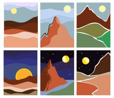 Minimalist soyut manzara tasarımları, el çizimi boş çizimi EPS 10, duvar dekorasyonu, tipografi, kartlar, kapaklar vs..