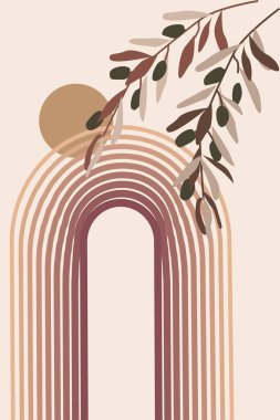 Boho tarzı el yapımı gökkuşağı ve zeytin dalları yumuşak pastel renklerde EPS10 çizimi