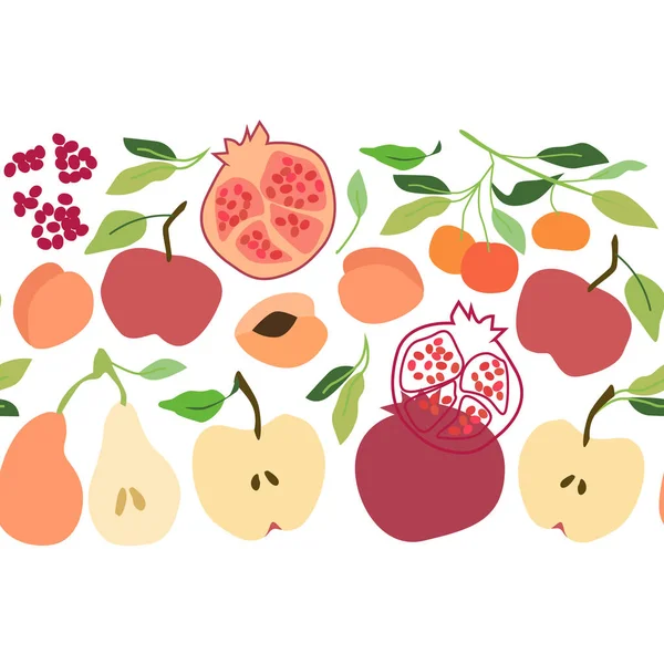 Ροδάκινο Και Κόκκινο Χέρι Φρούτων Που Σχεδιάζεται Απρόσκοπτη Διάνυσμα Περίγραμμα — Διανυσματικό Αρχείο