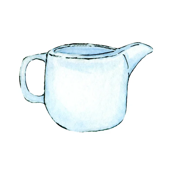 Weiße Keramik Milchkanne Handgezeichnet Aquarell Clip Art Isoliert Auf Weißem — Stockfoto