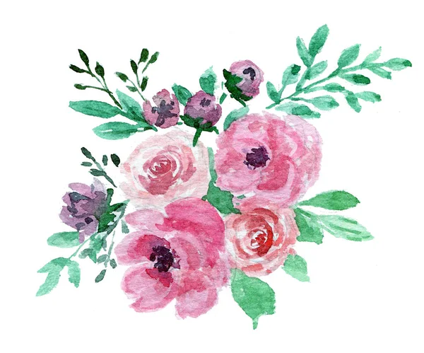 Bouquet de fleurs aquarelle libre tiré clip art — Photo