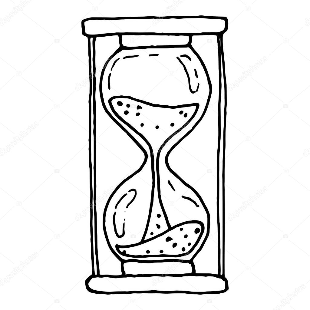 Hourglass hand drawn black and white vector doodle icon isolated on white EPS10