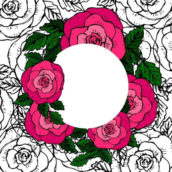 Marco con rosas y garabatos diseño vectorial — Vector de stock
