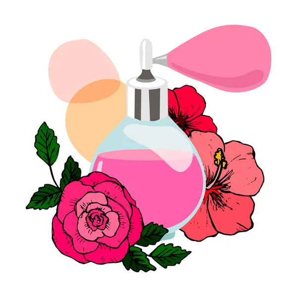 Parfume Vintage Com Doodles Flor Desenhada Mão Formas Abstratas Design —  Vetores de Stock