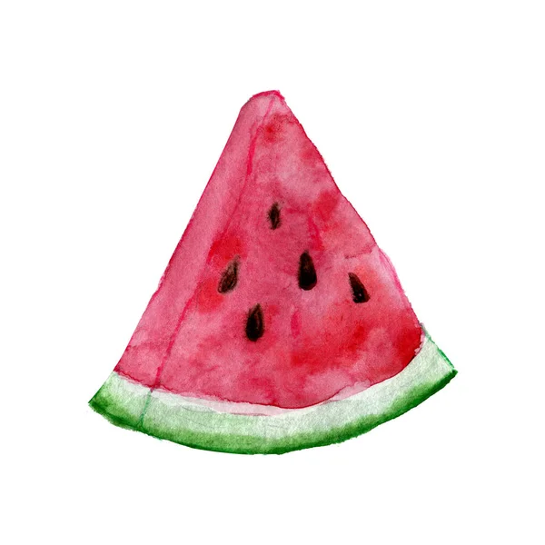 Watermeloen Driehoek Slice Hand Getrokken Aquarel Clip Kunst Geïsoleerd Witte — Stockfoto