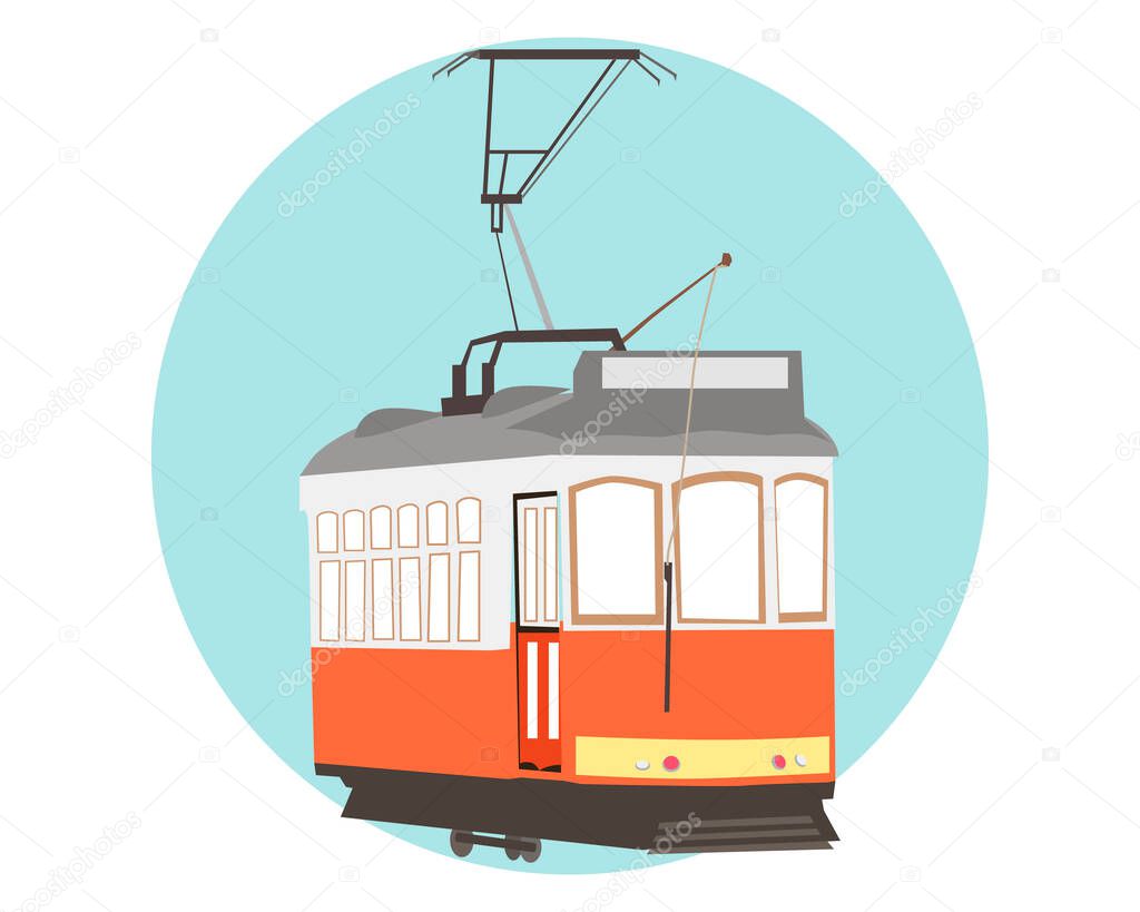 Minimalist flat tram hand drawn vector clip art EPS 10