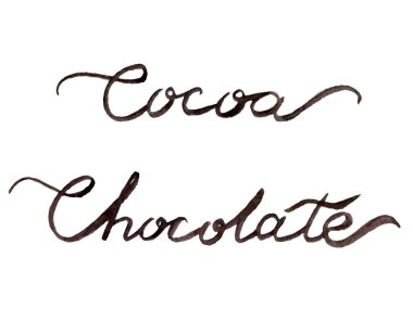 Kakao ve çikolata el suluboya kelimeler çizdi.