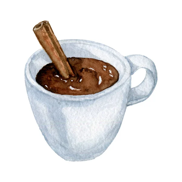 Boisson au chocolat chaud avec clipart d'aquarelle à la cannelle — Photo