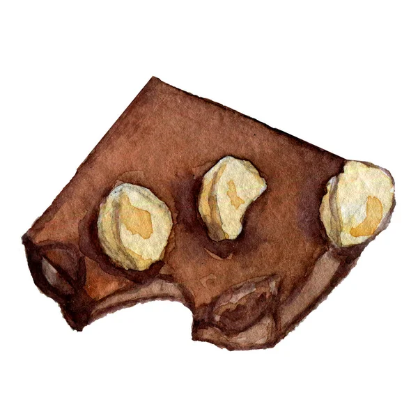 Stück Schokolade mit Nüssen Aquarell Cliparts — Stockfoto