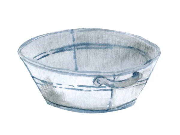 Tin basin hand drawn watercolor clip art — Stock Photo, Image