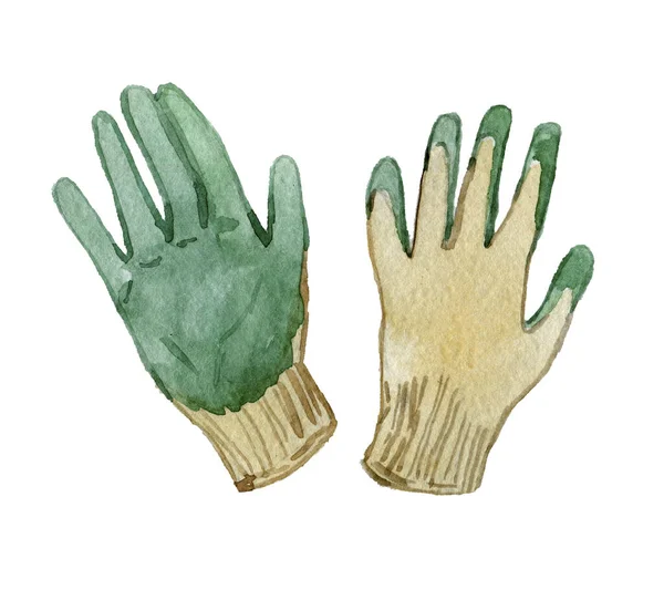 Deux Gants Jardin Dessinés Main Aquarelle Clip Art Isolé Sur — Photo