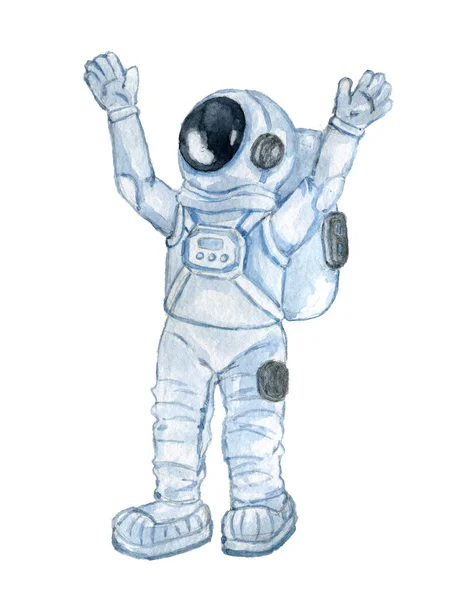 Floating cosmonaut hand drawn watercolor clip art — Stock Photo, Image