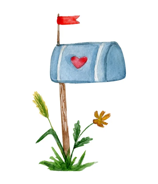 Landelijke brievenbus met hart aquarel clip art — Stockfoto