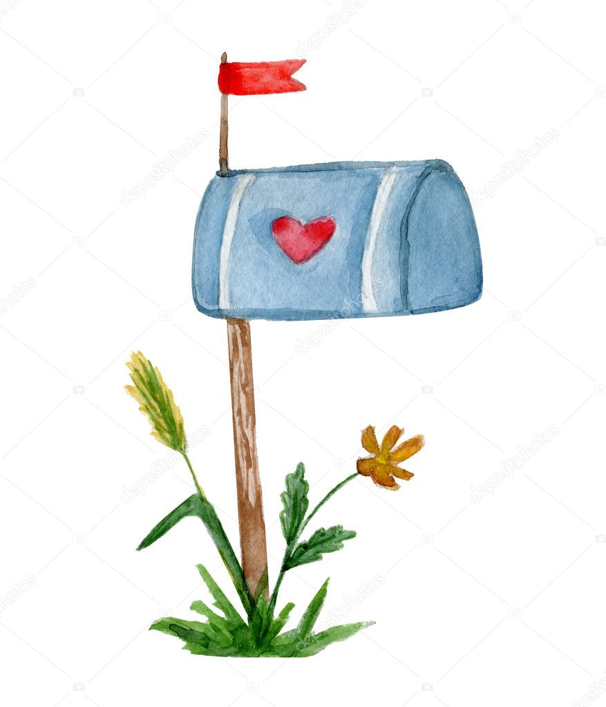 Rural letterbox with heart watercolor clip art