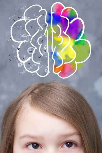 Κορίτσι Έχει Έναν Εγκέφαλο Πάνω Από Κεφάλι Της Κάθε Ημισφαίριο — Φωτογραφία Αρχείου