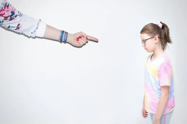 Woman Probably Mom Scolds Little Girl Little Girl Sad Something — Stock Photo, Image