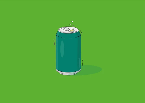 Ilustração Lata Verde Escuro Fundo Verde Claro Saciar Sede Conceito — Vetor de Stock