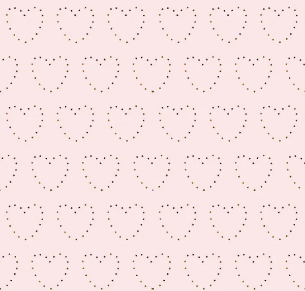 粉色背景上的小金星构成的心形图案 情人节的概念 平躺在地上 俯瞰四周 — 图库照片