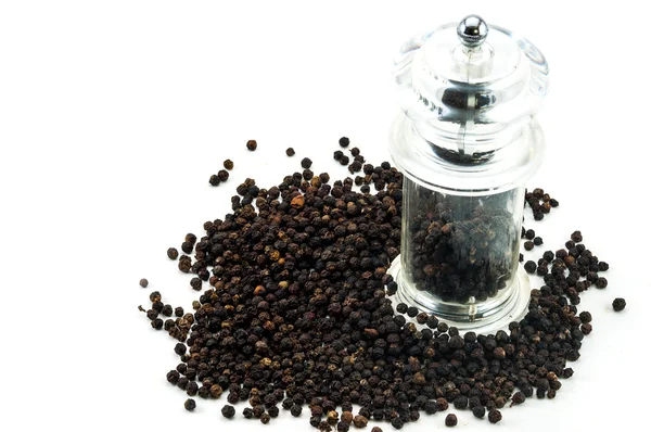 Glass pepper Grinder of black peppercorn — Stock Photo, Image