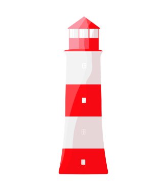 İzole edilmiş bir arkaplanda beyaz ve kırmızı deniz feneri.