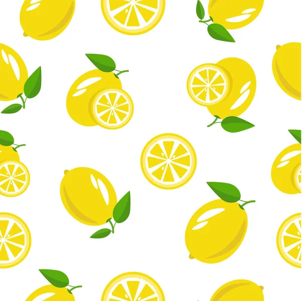 Patrón Sin Costuras Con Limones Sobre Fondo Blanco Estilo Plano — Vector de stock