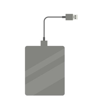USB kablosu olan harici hard disk. düz vektör çizimi beyaz arkaplanda izole edildi.