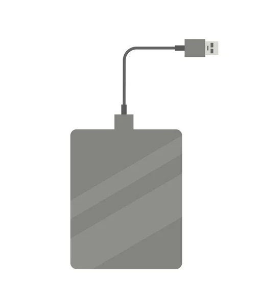 Extern Hårddisk Med Usb Kabel Platt Vektor Illustration Isolerad Vit — Stock vektor