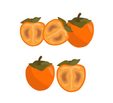 Turuncu olgun hurma, izole edilmiş arka planda hurma kesimi .vektör çizimi çizgi film tarzı düz