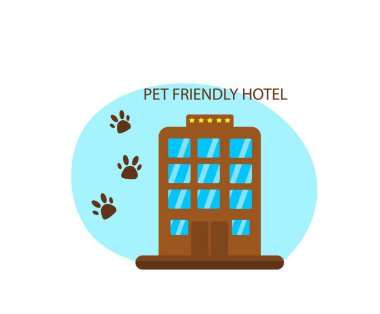 İzole edilmiş düz bir arka plan üzerinde evcil hayvan otel ikonu. Evcil hayvanlar için geçici bir karikatür evi. Vektör illüstrasyonu