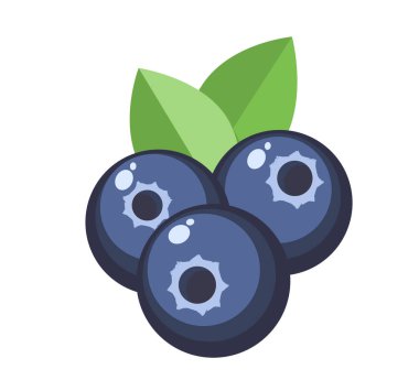 Yaprakları düz çizgi film tarzında olan yaban mersini. Röfleli orman meyvesi