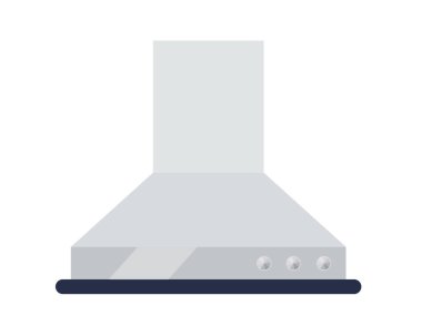 Düz minimalist vektör şablonu iş tasarımı. Mutfak kaputu. Gri mutfak kaputunun düz vektör çizimi örnek olarak mavi arkaplanda metin ve fiyat.