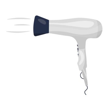 Saç kurutma makinesi üzerinde beyaz izole. Vektör çizim. Düz tasarım