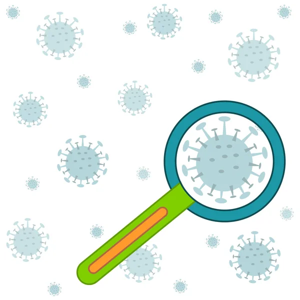 通过放大镜病毒放大 平面风格的彩色矢量插图 — 图库矢量图片