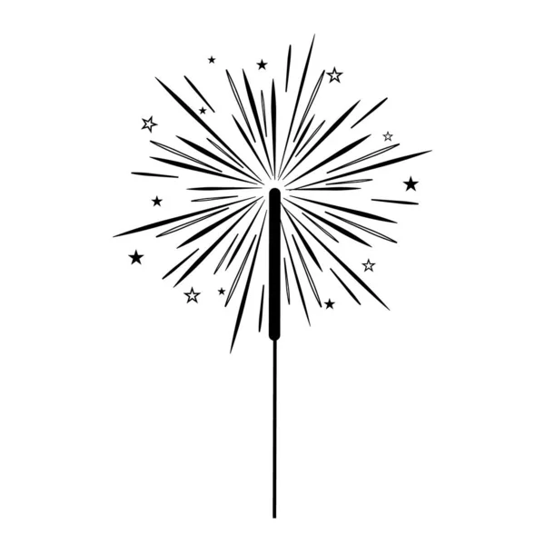 Holiday Sparkler, siyah anahat beyaz arkaplan, izole, vektör illüstrasyonu, clipart, tasarım, dekorasyon, simge