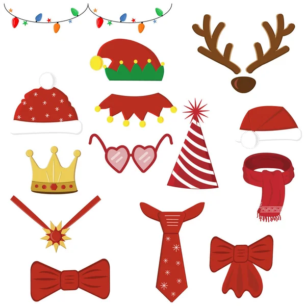 Karnaval ve bayram için Noel aksesuarları, balonlar ve Noel oyuncakları. Düz biçimde renk vektör illüstrasyonu. Clipart, sticker 'lar, tasarım, dekorasyon