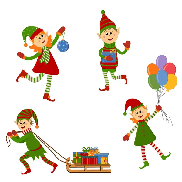 크리스마스 장난감을 소녀와 소년들을 크리스마스 일러스트는 스타일이다 스티커 디자인 — 스톡 벡터