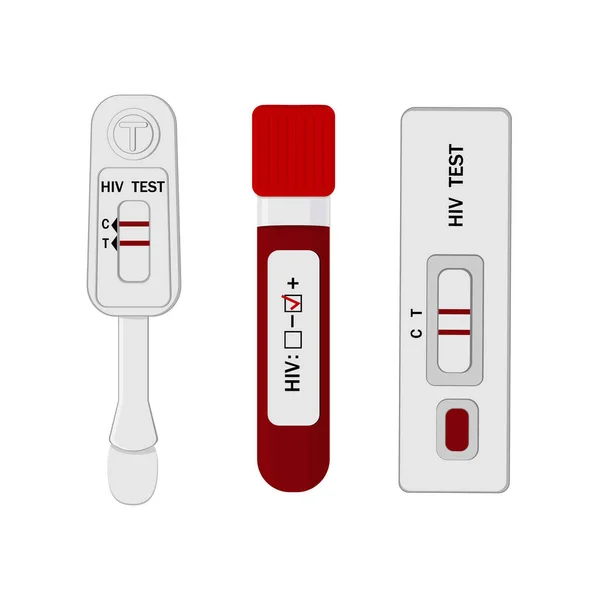 Hiv感染とエイズのための3つのテストのセット Vitroでの血液検査 白の背景にフラットスタイルで色分離ベクトルイラスト バナー ポスター トレーニング材料 教科書 クリップ — ストックベクタ