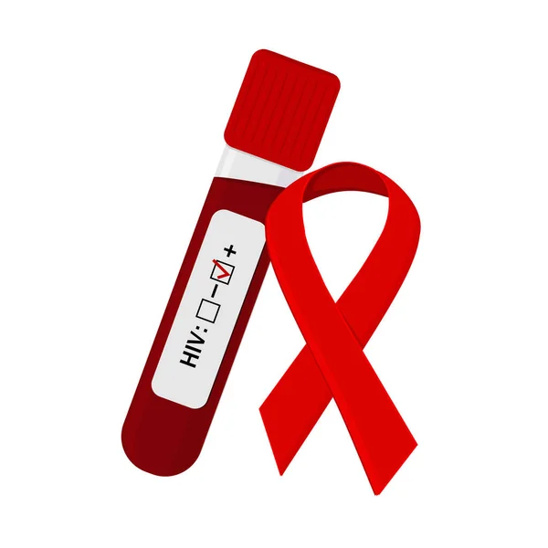 Sangue Una Provetta Test Hiv Aids Con Nastro Rosso Illustrazione — Vettoriale Stock