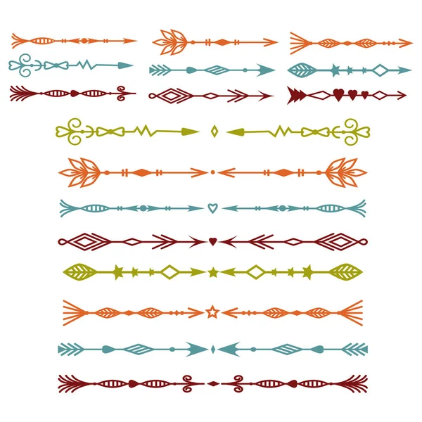 Uppsättning Isolerade Flerfärgade Stampilar Öppningssida Avdelare Och Runda Pilbågar Vit — Stock vektor