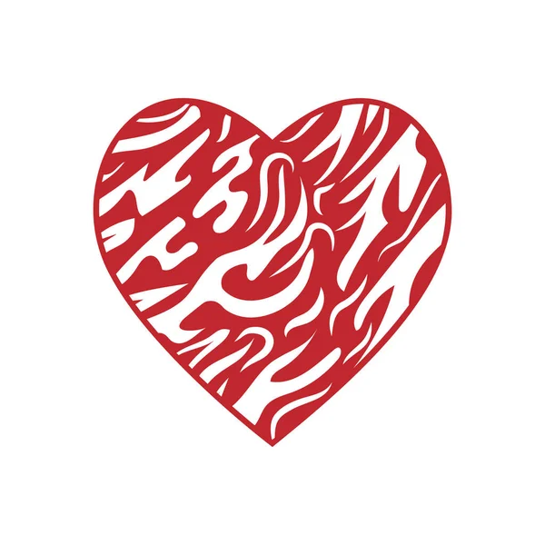 Coração Vermelho Com Padrão Zebra Listrado Símbolo Amor Abstrato Cor — Vetor de Stock